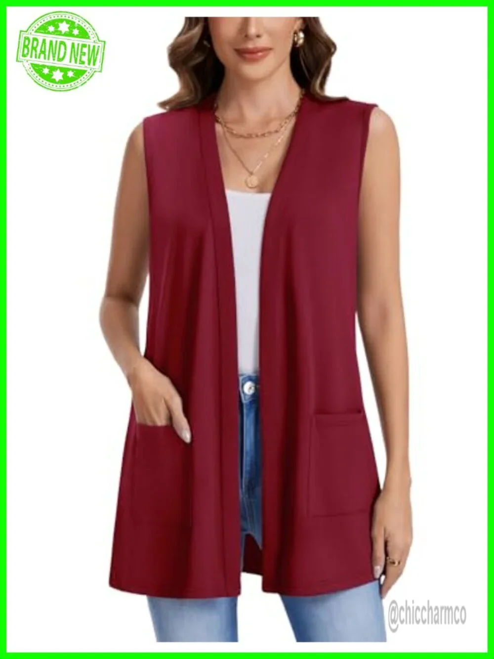 Sleeveless Cardigan Lightweight Open Front Loose Fit Vest with Pockets